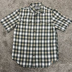 carhartt shirt mens medium green plaid short sleeve button down workwear relaxed
